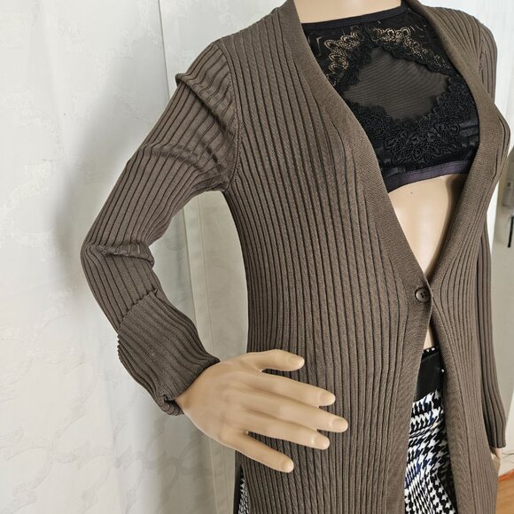 **Long Ribbed Military Green Cardigan** by BCBG MAXAZRIA - Picture 8 of 13
